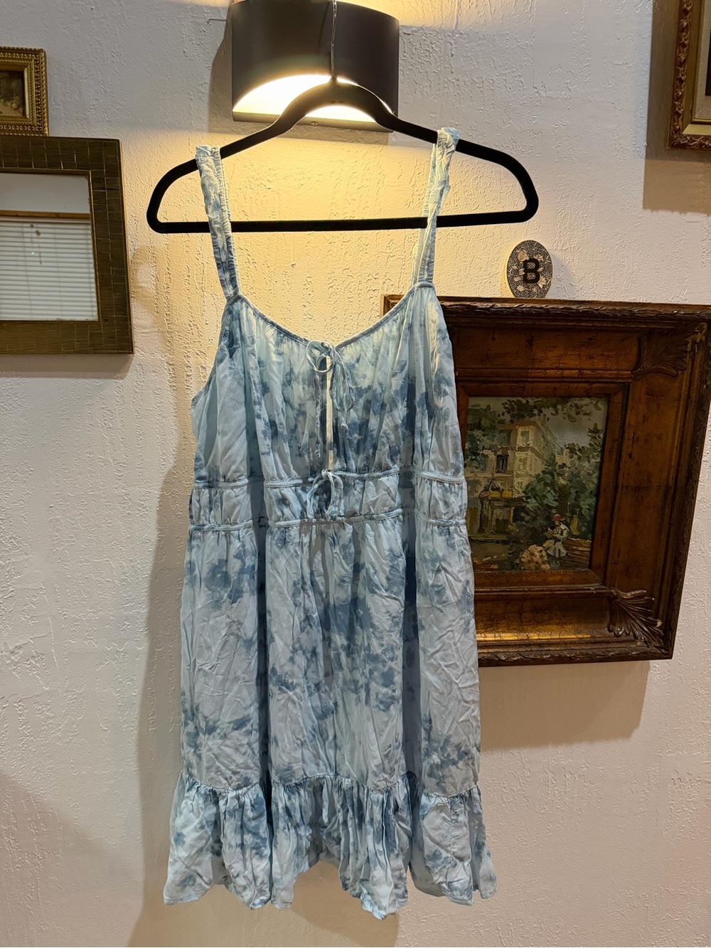 American Eagle Outfitters Light Blue Tie-Dye Ruffle Mini Dress